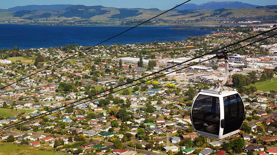 Rotorua with lake and Skyline.